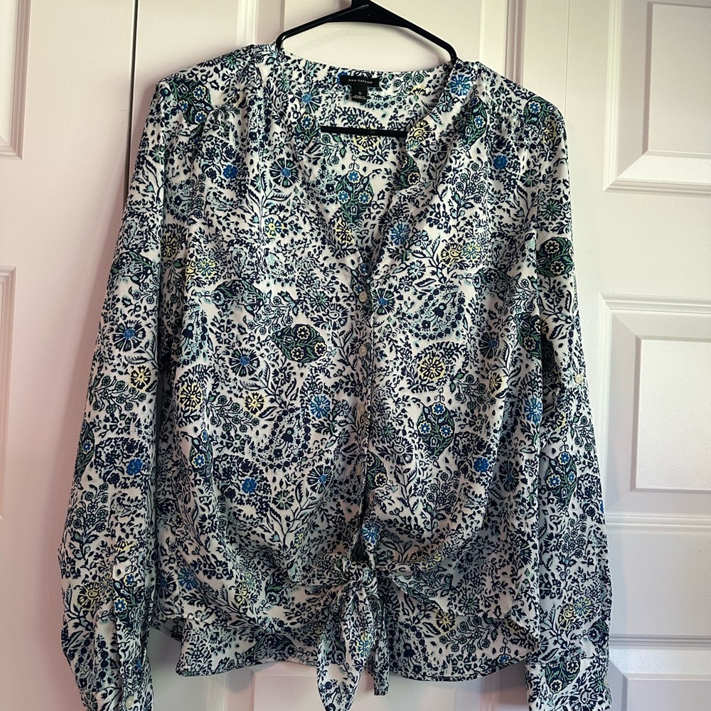 Ann Taylor Floral Blouse - Blue and Green